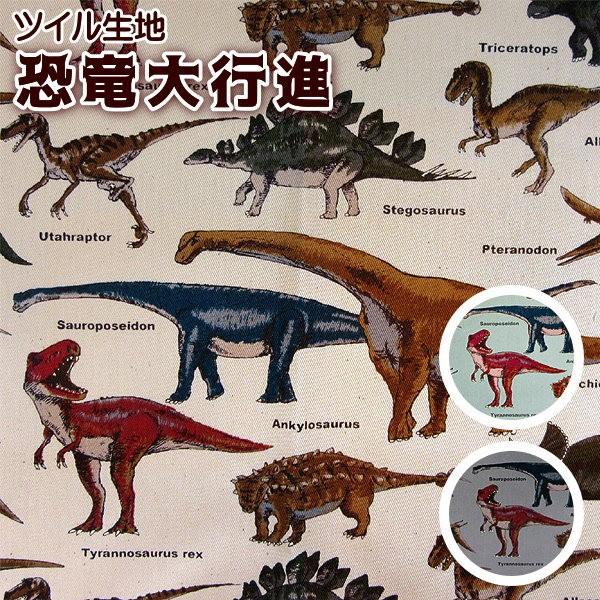 10cm単位 生地 オックス生地 ツイル生地 恐竜図鑑 恐竜大行進 海の恐竜