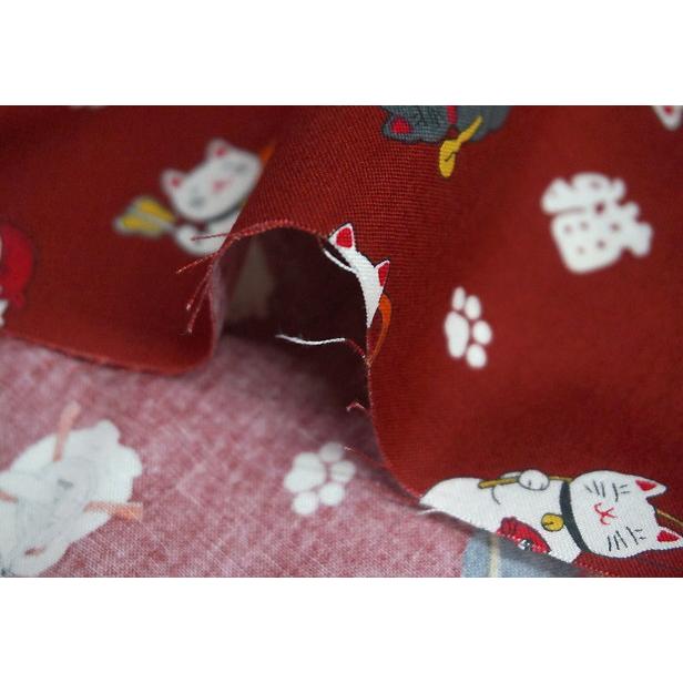 シーチング 生地 和風 七福神 福寿猫 めでたい 猫柄 福来和