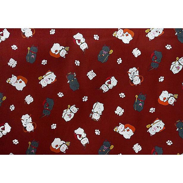 シーチング 生地 和風 七福神 福寿猫 めでたい 猫柄 福来和