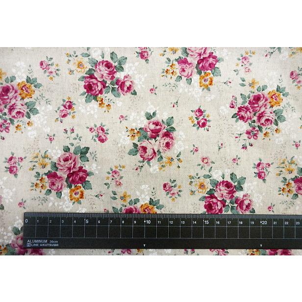 綿麻 生地 バラ 薔薇 ローズ 花柄 手芸 綿麻生地 エレガント : 手芸の