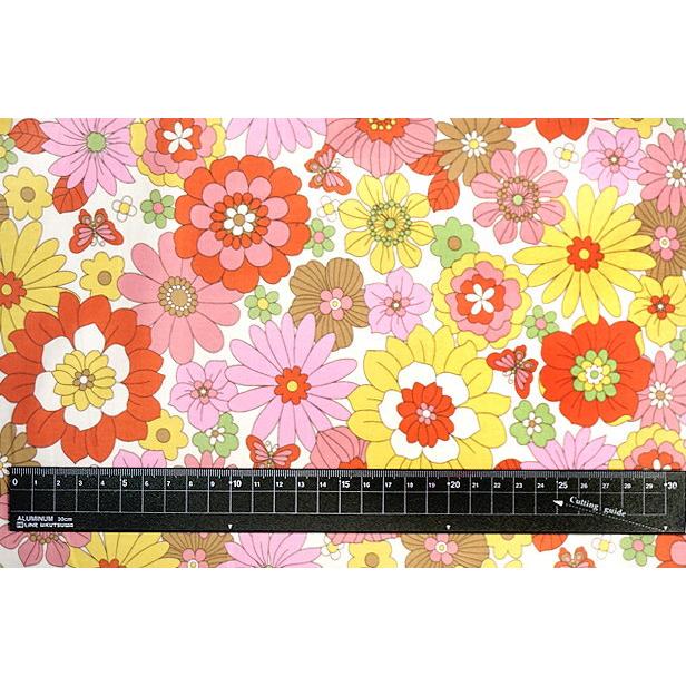 シーチング 生地 昭和 レトロ フラワー 一面の花と蝶 un/no アンノ