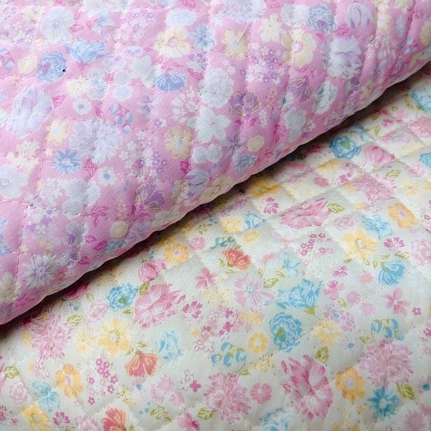 キルティング生地 リボンとお花 ドリームフラワー ピンク系 小花 キルティング生地 リボンとお花 ドリームフラワー ピンク系 小花