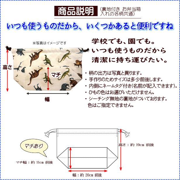 巾着 /中/ お弁当箱入れ 恐竜柄 シダ植物 オリジナル恐竜 裏地付き