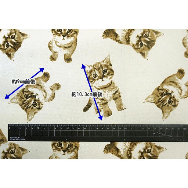 オックス 生地 セピア調 モノトーン 猫柄 大きめ柄 モノクロ リアル