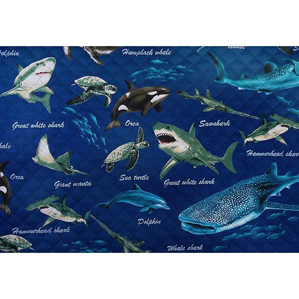 10cm単位の価格 / キルティング 生地 英文字 サメ クジラ 海がめ柄