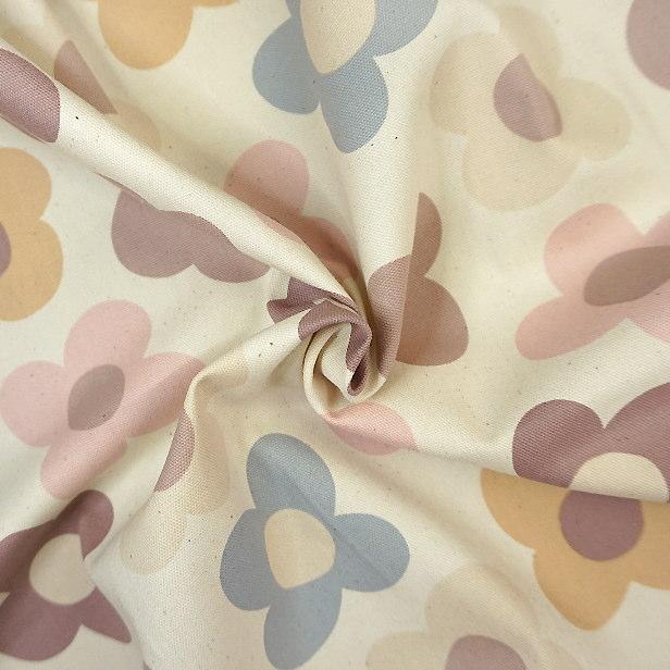 オックス 生地 北欧風 4枚 花びら 花柄 くすみカラー Retrocham