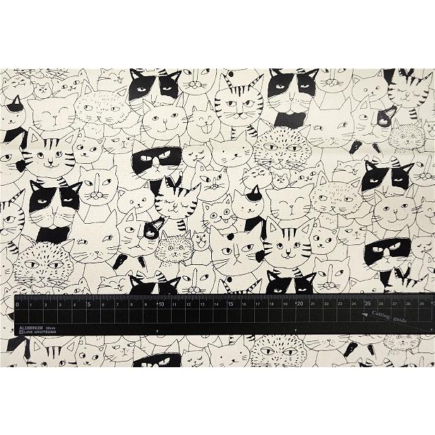 オックス 生地 手描き風 コミカル ニャンコ にゃんこ 猫柄 面白い