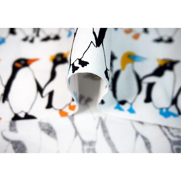 オックス 生地 並んだ ペンギン Little Zoo Penguin 整列 ボーダー柄