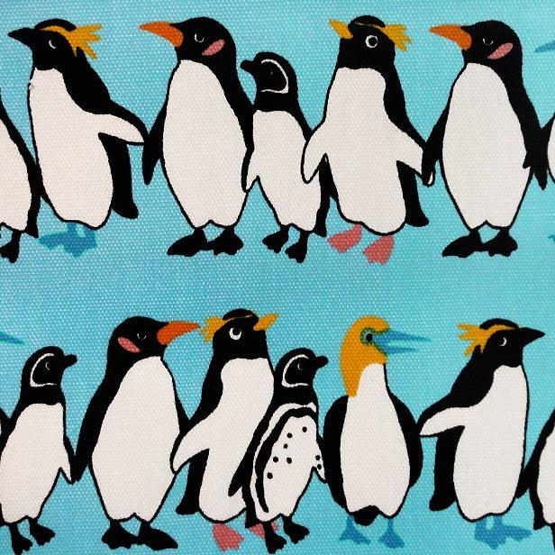 オックス 生地 並んだ ペンギン Little Zoo Penguin 整列 ボーダー柄