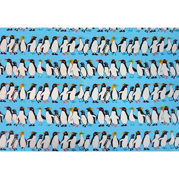 オックス 生地 並んだ ペンギン Little Zoo Penguin 整列 ボーダー柄