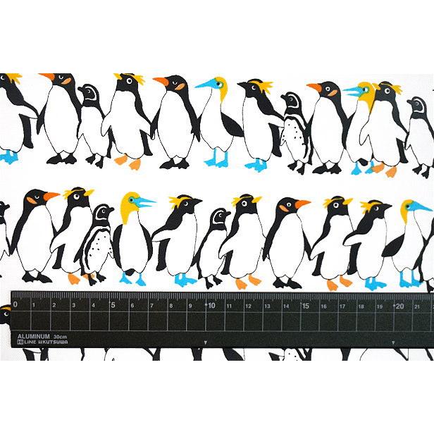 オックス 生地 並んだ ペンギン Little Zoo Penguin 整列 ボーダー柄