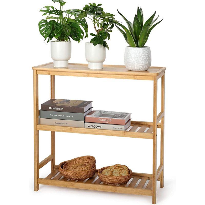 竹製植物棚 3段 背の高い窓 植物スタンド テーブル 屋内 複数の植物用 コーナー狭い植物ホルダー ディスプレイラック