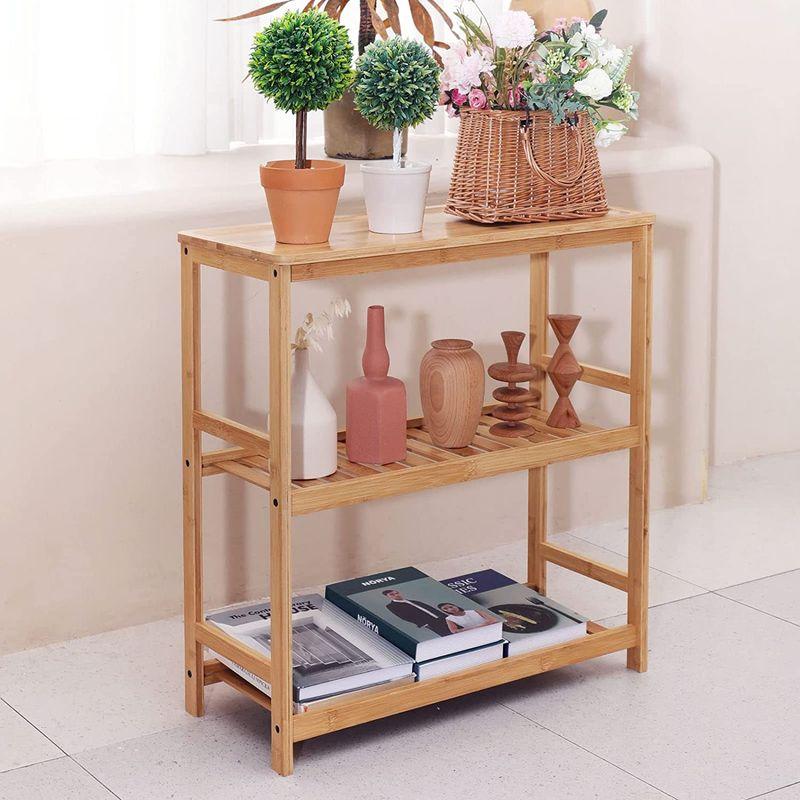 竹製植物棚 3段 背の高い窓 植物スタンド テーブル 屋内 複数の植物用 コーナー狭い植物ホルダー ディスプレイラック