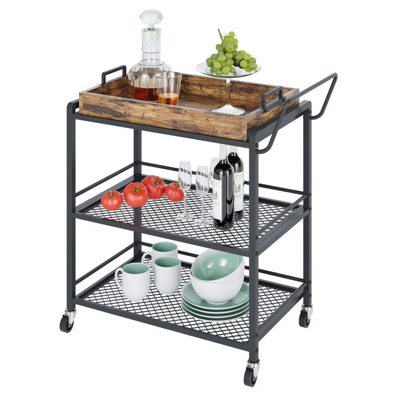 Bestier キッチンラックワゴン 3段 キッチンカート キッチン オープンシェルフ レンジ台 収納棚 スチールラック 木製板 キャスター