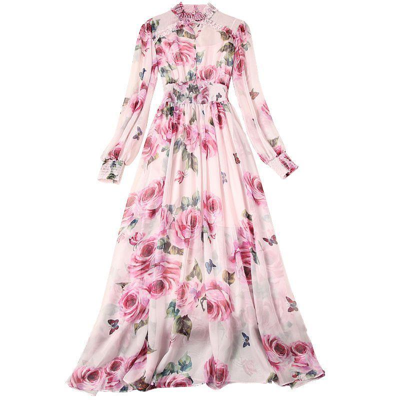 海外受注品 ワンピース 長袖 ウエストマーク バラ ロングワンピ シャーリング ロマンティック 甘め 蝶 母親 食事会 ストリート 女子会 休日スタイル 優雅 ママ 定番 大人可 配送費無料 Saohnet Org
