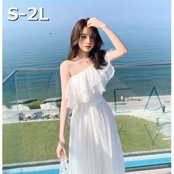 超高品質で人気の オフショルダー 4way 夏ワンピ ロング丈 フリル 夏 大人可愛い 白ワンピース 肩だし 結婚 ハワイ おしゃれ きれいめ レディース Aライン 可愛い ホワイト フレア ワンピース Size L Itcs Zu Edu Ly