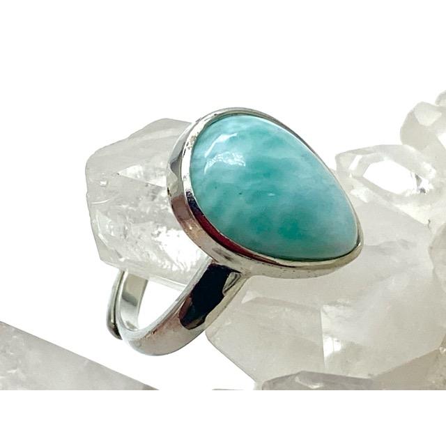 SV925 ラリマー　しずく　フリーサイズリング　17×12.6㎜ ラリマー リング SV925 雫型 指輪 フリーサイズ : 天然石ブレスレット