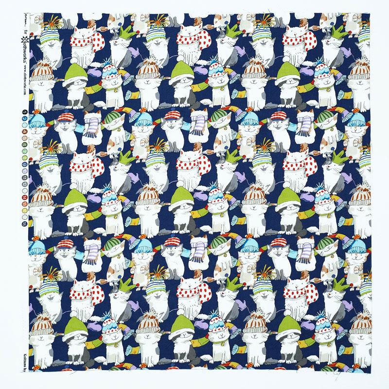 値頃 Cw 4456 コットンプリント生地 ネイビー ニット帽のネコ 綿 プリント Www We Job Com
