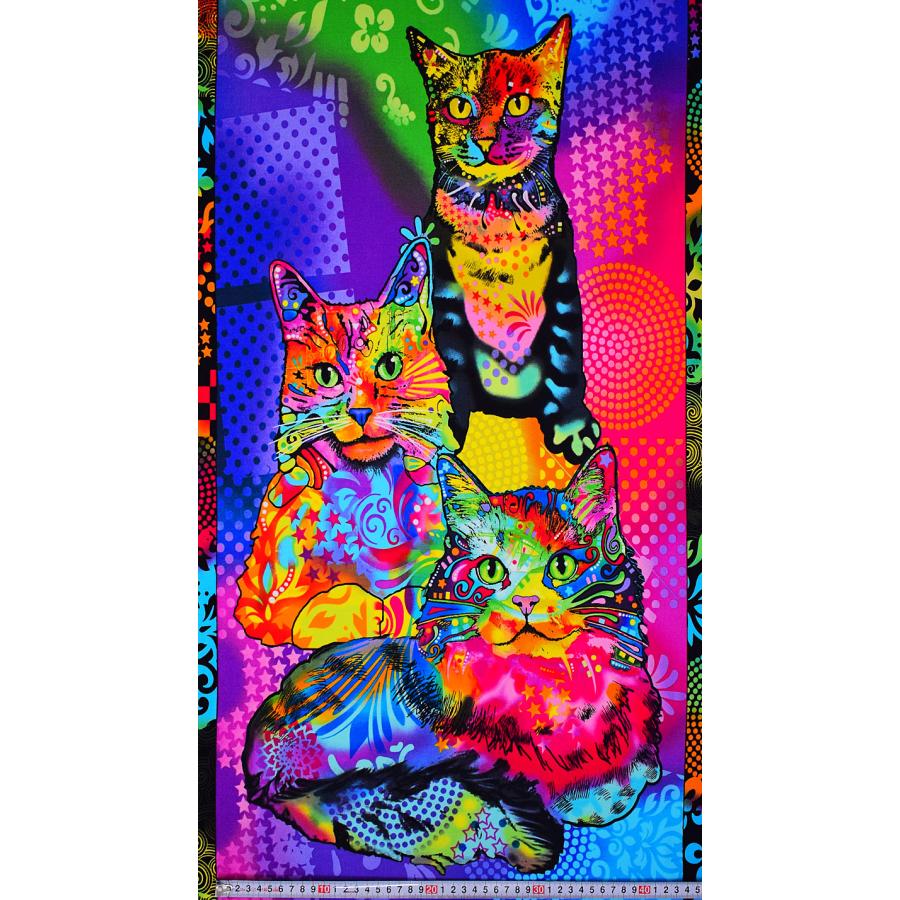 オリジナル　猫パネル PC-4595 サイケなネコのパネル カラフル 59.5*110 未完成品 コットン