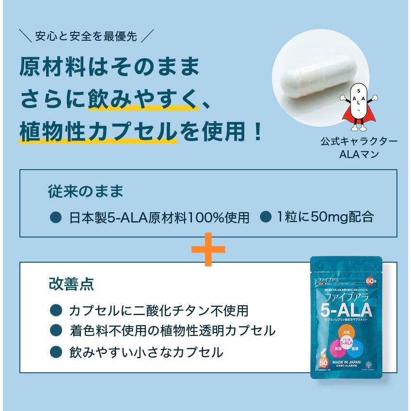 5ala サプリメント 5-ALA ファイブアラ  50mg 植物性透明カプセル アミノ酸  二酸化チタン着色料 不使用 60粒 国産 日本製 ALA 配合 【2袋セット】｜fairyforest｜05