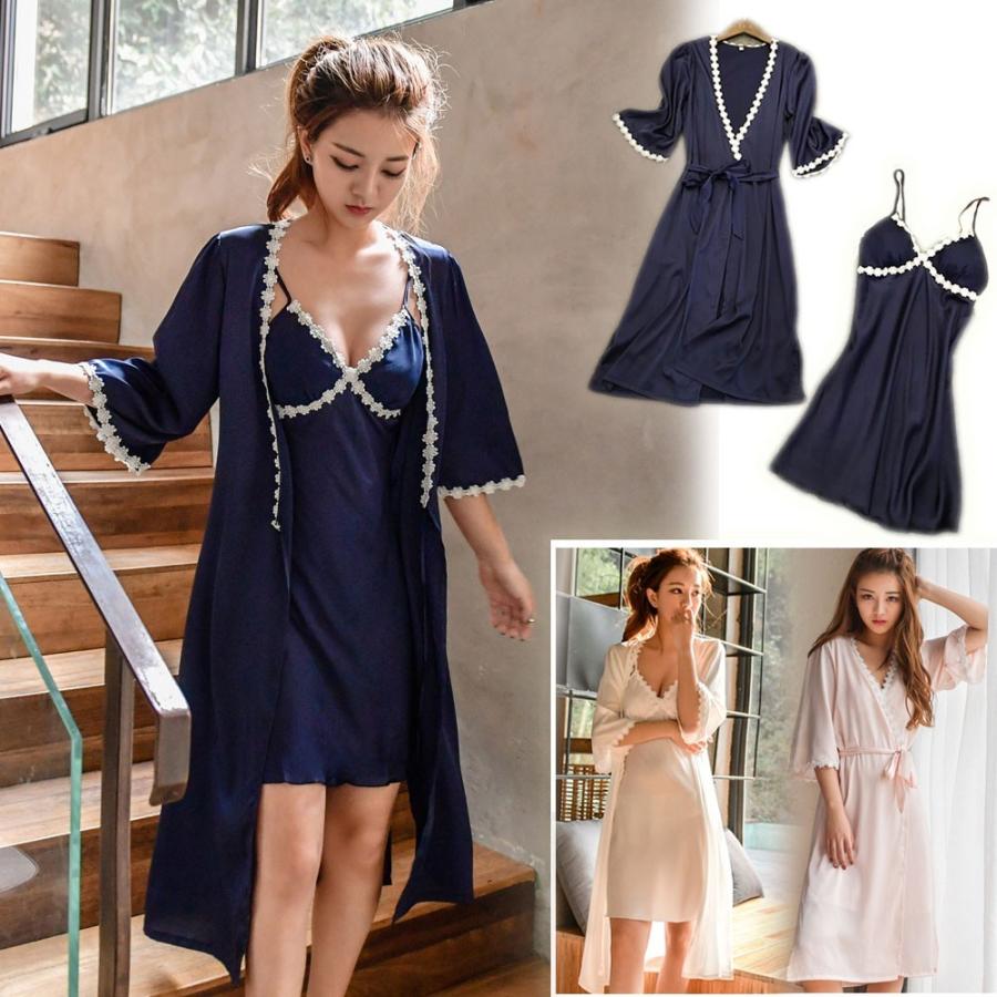 2点パジャマ ネグリジェ レディース 前開き フェイクシルク パジャマ 長袖ガウン ルームウェア ネグリジェ 女性 可愛い 冷房対応 部屋着 寝巻き ランジェリー Y Fairyhouse 通販 Yahoo ショッピング