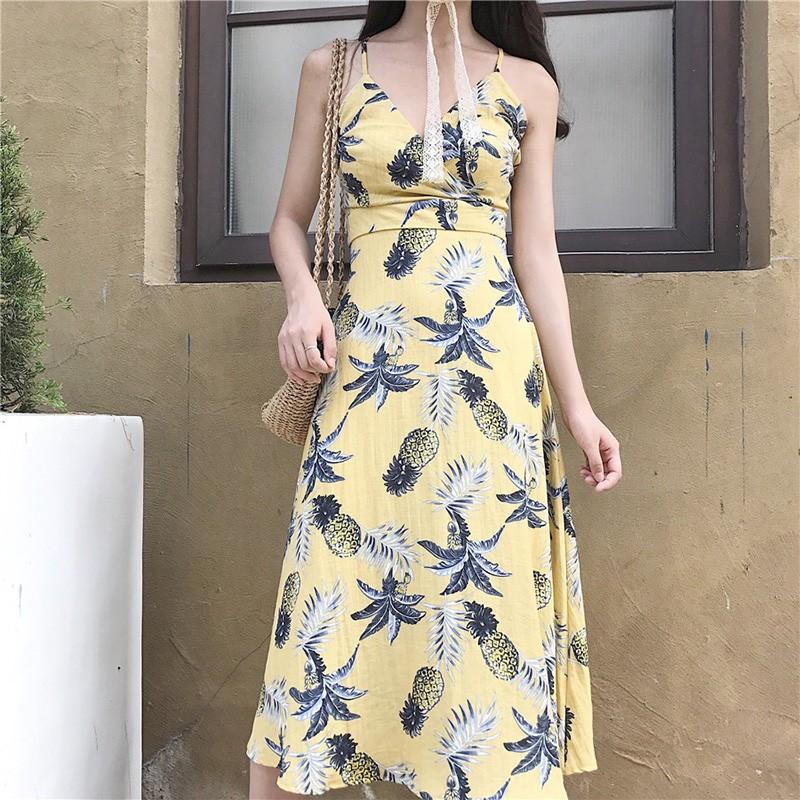 春着 ワンピース キャミワンピ 韓国 夏 親友服 リゾートワンピ 海 パイナップル柄 ボヘミア風 可愛い ビーチ Y Fairyhouse 通販 Yahoo ショッピング