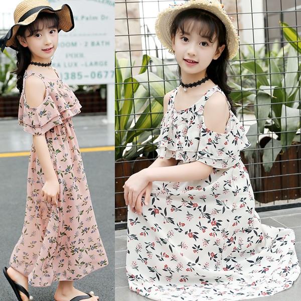 韓国 子供服 女の子 ワンピースドレス 子供ワンピース ワンピース マキシ丈 ロング 超可愛い キッズ 花柄 海へ おしゃれ シフォン マキシワンピース 在庫処分