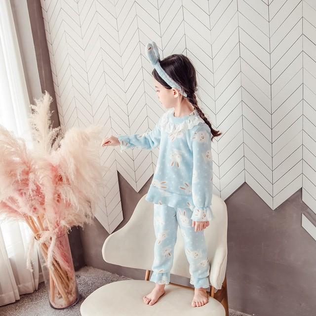 子供 女の子 モコモコ パジャマ 上下セットうさぎ柄 部屋着 ルームウェア 冬用 暖かい ライトブルー 子ども服 キッズ 可愛い 厚手 サンゴ絨 パジャマ Y2115 Fairyhouse 通販 Yahoo ショッピング