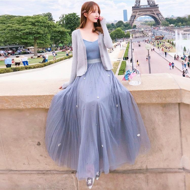 セットアップ レディース 秋冬 ニット カーディガン キャミソール トップス ボトムス ロング チュールスカート 3点セット 上品 婦人服 通勤服 上下セット Y Fairyhouse 通販 Yahoo ショッピング