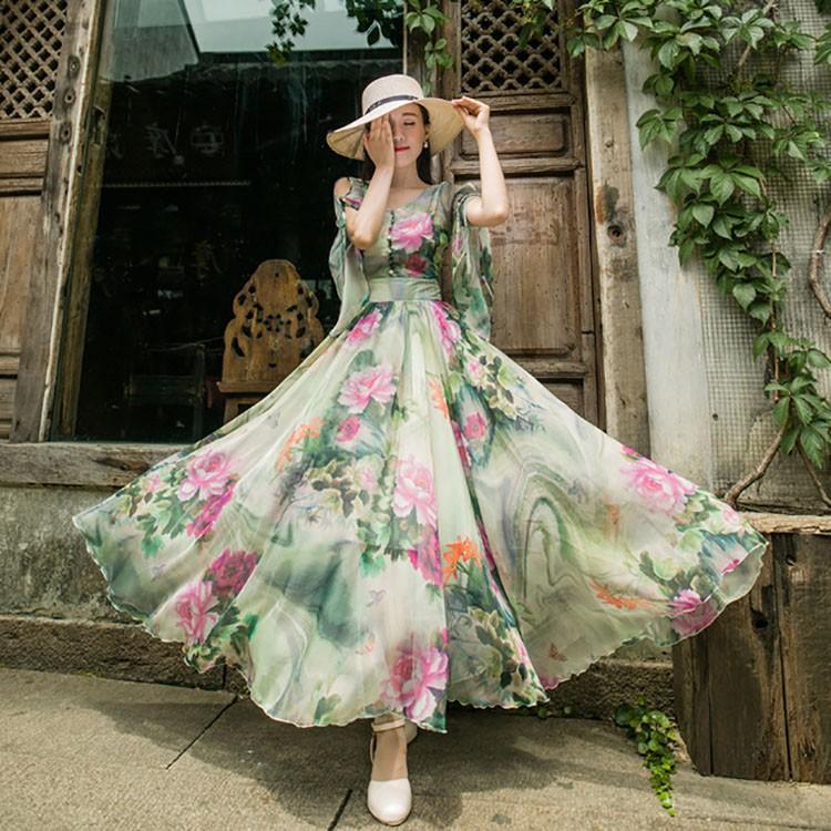レディース 半袖 ワンピース ロング丈 花柄 シフォン ワンピース マキシワンピ 夏 グリーン リゾートワンピ 女性 上品 着痩せ キレイめ 婦人服 Y Fairyhouse 通販 Yahoo ショッピング