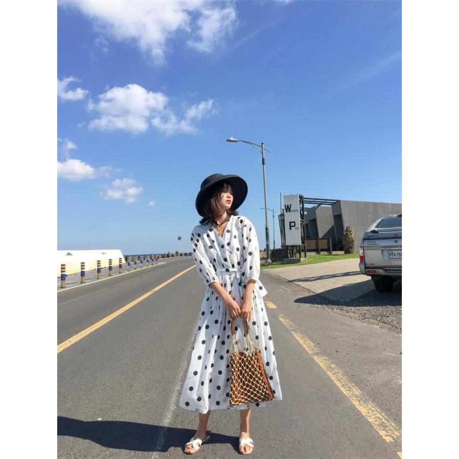 ワンピース レディース きれいめ マキシワンピース 夏 七分袖 ワンピースドット柄 Vネック シャツワンピ 韓国風 ロング丈ワンピース 着痩せ オシャレ 40代 Y Fairyhouse 通販 Yahoo ショッピング