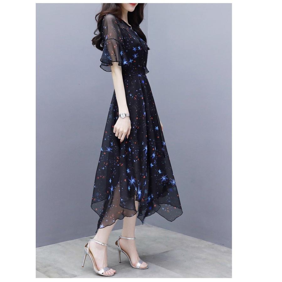 レディース 春夏3分袖 シフォン ワンピース 蝶柄 プリントワンピ 膝丈 ワンピース 女性 上品 着痩せ キレイめ 0l 婦人服 Y Fairyhouse 通販 Yahoo ショッピング