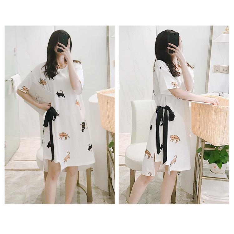 パジャマ レディース ワンピース パジャマ 半袖 夏パジャマ ネグリジェ 猫柄 かわいい リボン 綿 大きいサイズ ルームウェア 部屋着 寝巻き マタニティー 妊娠服 Y Fairyhouse 通販 Yahoo ショッピング