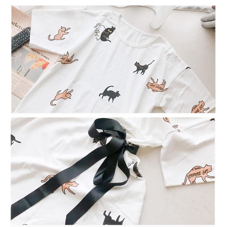 パジャマ レディース ワンピース パジャマ 半袖 夏パジャマ ネグリジェ 猫柄 かわいい リボン 綿 大きいサイズ ルームウェア 部屋着 寝巻き マタニティー 妊娠服 Y Fairyhouse 通販 Yahoo ショッピング