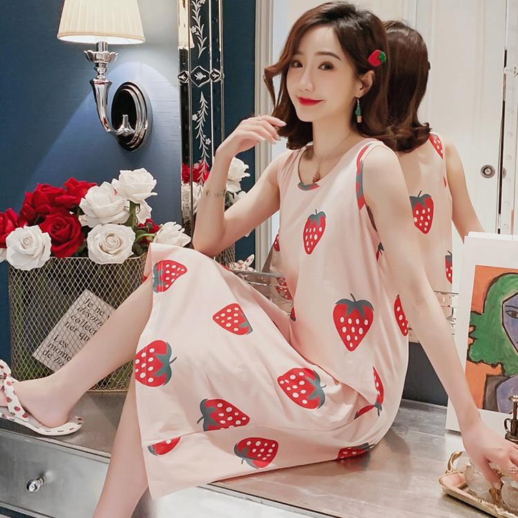 パジャマ レディース 春夏パジャマ ワンピース ロングネグリジェ イチゴ柄ノースリープ袖 パジャマ可愛い ルームウェア 寝巻き 部屋着 ネグリジェ Y Fairyhouse 通販 Yahoo ショッピング