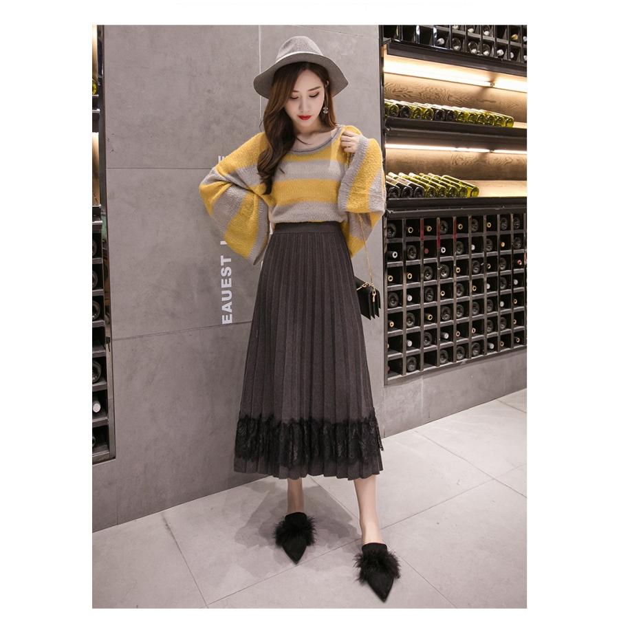 ニットスカート ロング 秋冬 フレアスカートプリーツスカート ニット 黒レース切り替え スカート コーデ 40代 30代 スカートボトムス 着痩せ オシャレ Y Fairyhouse 通販 Yahoo ショッピング