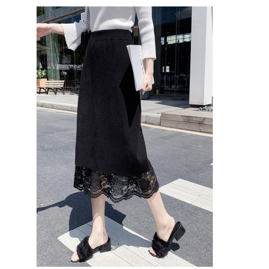 ニットスカート ロング 秋冬 レーススカート両面着れる 無地 Aライン スカート コーデ レディース 40代 白レースニットスカート ボトムス 着痩せオシャレ2色 Y Fairyhouse 通販 Yahoo ショッピング