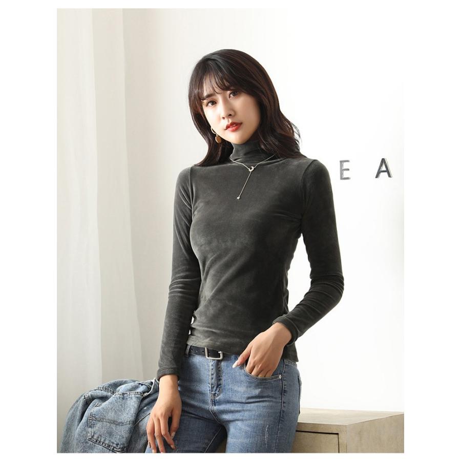 トップス カットソー レディース 秋冬 裏起毛 長袖 ハイネックトップス ショット丈 無地 インナーベルベット 黒インナー 保温 韓国風 オシャレ 着痩せ 4色 Y Fairyhouse 通販 Yahoo ショッピング