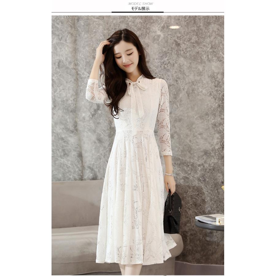 ワンピース レディース マキシワンピース 結婚式 白 豪華なレースワンピース シースルー リボン襟 マキシ丈ワンピース 長袖 ロング マキシワンピ オシャレ 上品 Y Fairyhouse 通販 Yahoo ショッピング