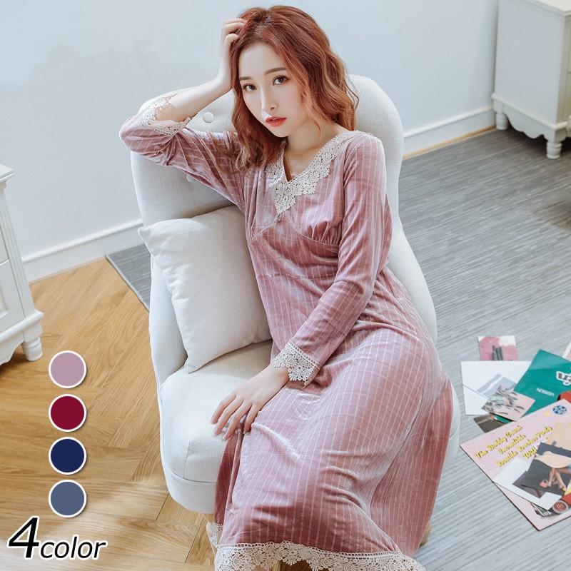 ネグリジェ 冬 ベルベットワンピース Vネック レースネグリジェ ロング モコモコ ルームウェア レディース 厚手 暖かい ナイトローブ 大人可愛い セクシー Y Fairyhouse 通販 Yahoo ショッピング