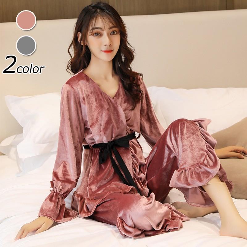 パジャマ ルームウェア レディース 冬 モコモコ パジャマ 長袖 前開き Vネックパジャマ 暖かい ベルベット パジャマ 厚手 セクシー2点セット 40代 オシャレ Y Fairyhouse 通販 Yahoo ショッピング