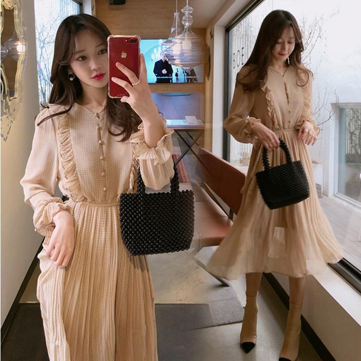 ワンピース レディース 40代 シフォンワンピース 春夏 きれいめ 膝丈ワンピース 長袖 ドット柄フレアプリーツスカート 上品 着痩せ 通勤 結婚式 お出かけ 大人 Y37 Fairyhouse 通販 Yahoo ショッピング