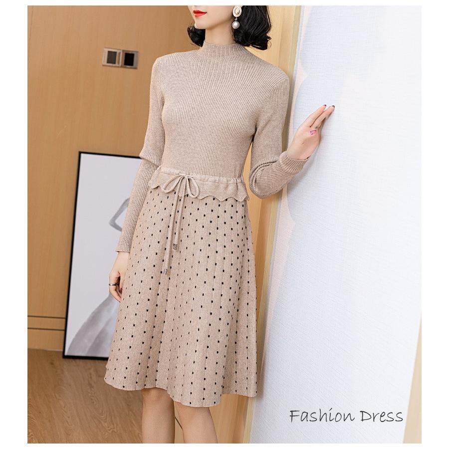 超目玉 Lb5ニットワンピース レディース 40代 秋冬 伸縮性 きれいめ 膝丈ワ 21年春夏再販