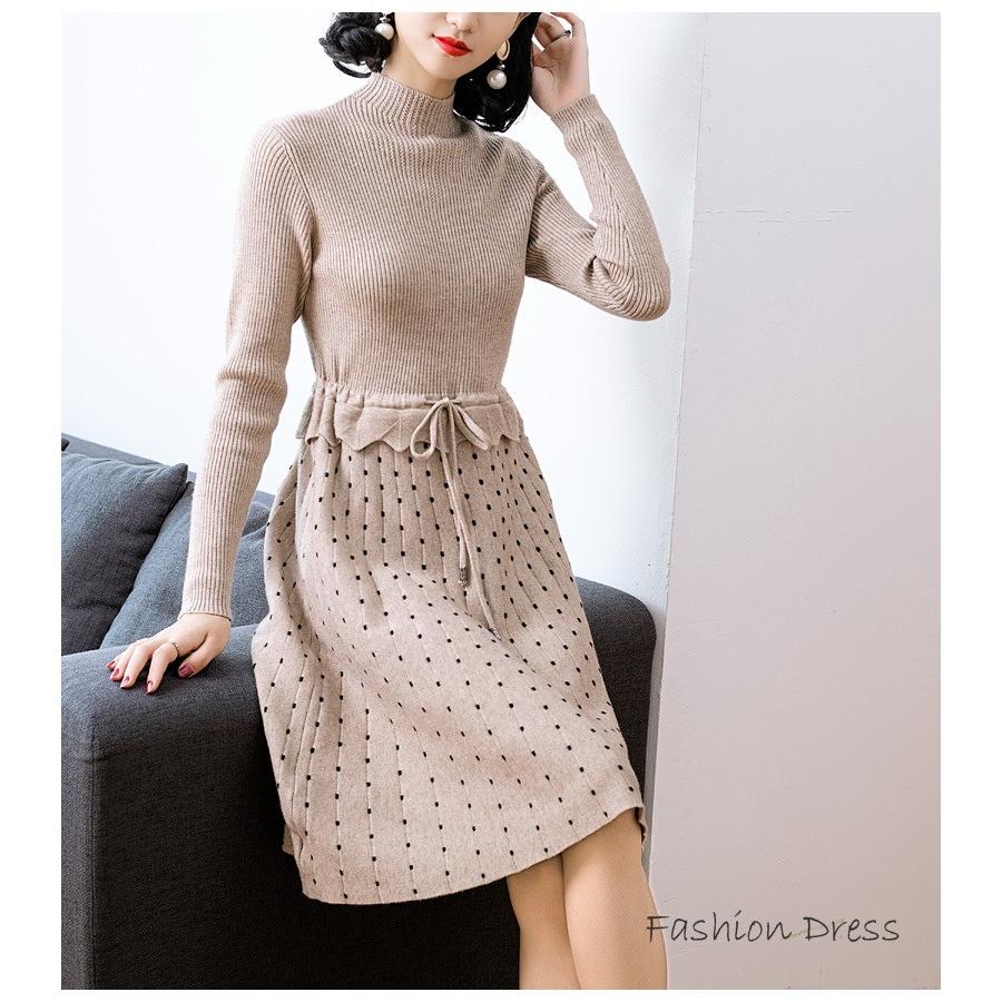 超目玉 Lb5ニットワンピース レディース 40代 秋冬 伸縮性 きれいめ 膝丈ワ 21年春夏再販