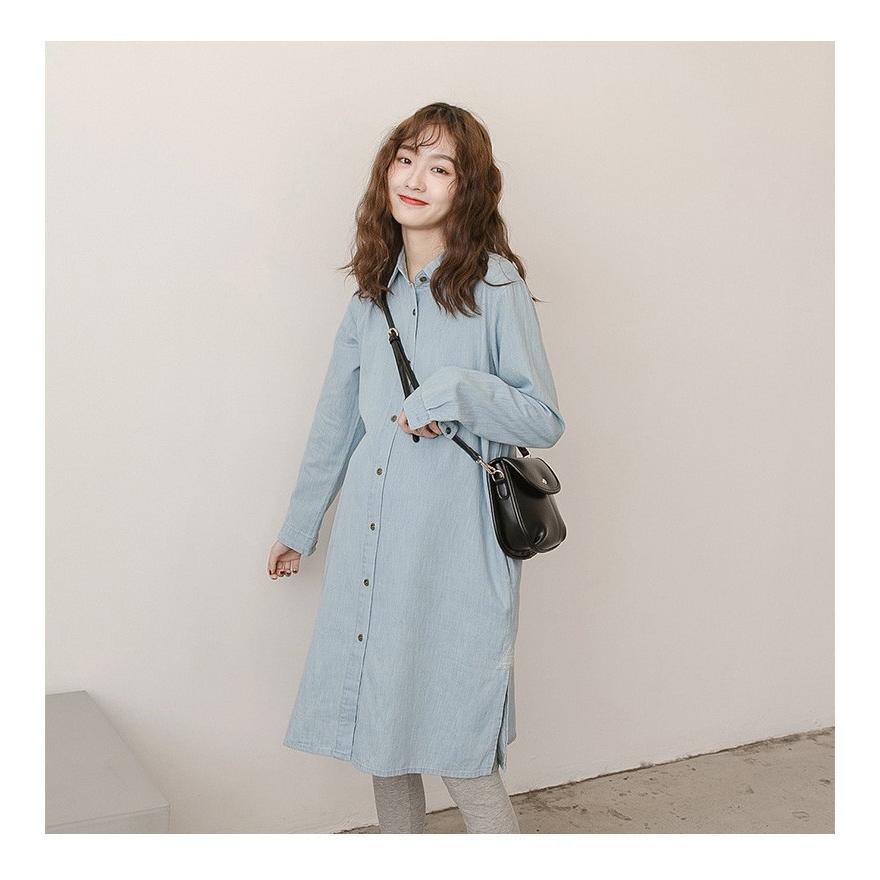 期間限定セール マタニティ ワンピース マタニティウエア ワンピース ひざ丈 シャツワンピース デニムワンピース デニムシャツ ロングシャツ 定番 ベーシ 無料長期保証 Farmerscentre Com Ng