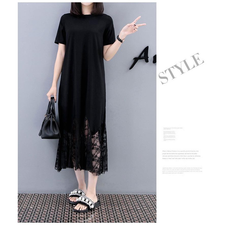 ワンピース レディース 40代 春夏新作 きれいめ マキシワンピース 半袖 ロング丈tシャツ レース切り替えスカート オシャレ 韓国風 カジュアル 大きいサイズ Y2115 Fairyhouse 通販 Yahoo ショッピング