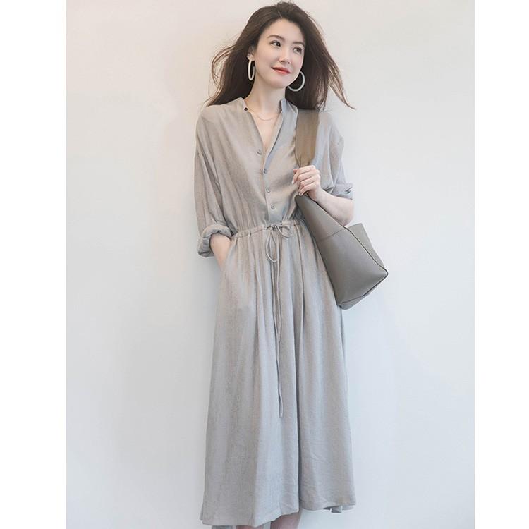 上質風合い H1965 シャツワンピース 40代 秋冬 長袖 Vネック0 送料込