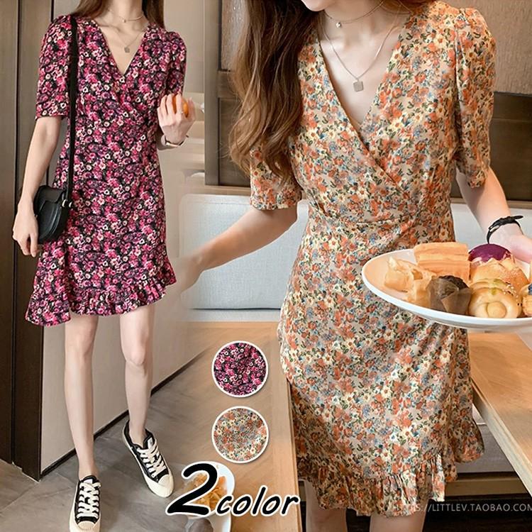 ワンピース レディース 40代ワンピース 春夏 きれいめ 膝丈ワンピース 半袖 花柄ワンピース パフスリーブ オシャレ 通勤 結婚式 お出かけ 大人 30代 50代 Y2132 Fairyhouse 通販 Yahoo ショッピング