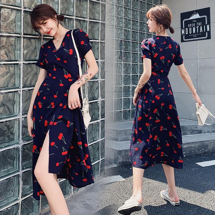 ワンピース レディース 40代 マキシワンピース 春夏 半袖ワンピース チェリー柄 Vネック スリープスカート オシャレ 結婚式ドレス お出かけ 大人可愛い30代 50代 Y2277 Fairyhouse 通販 Yahoo ショッピング