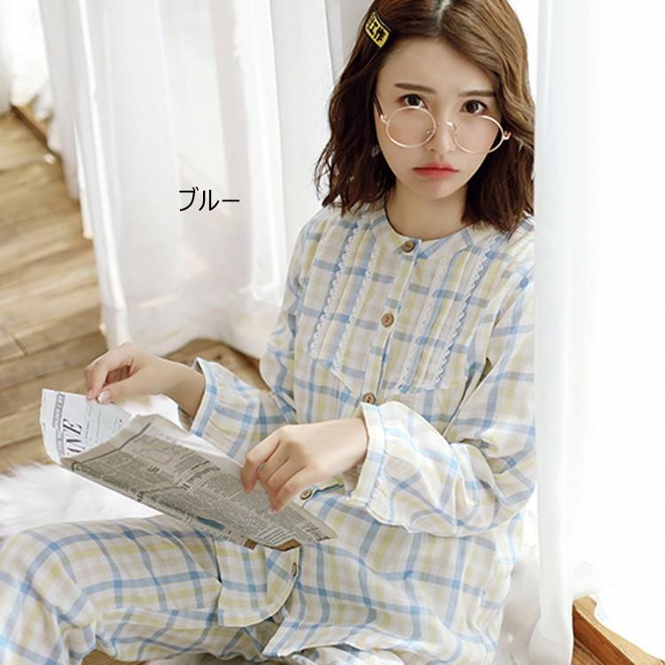 2点パジャマ ルームウェア レディース 春夏秋 長袖パジャマ 綿 前開きパジャマ ルームウェア 上下セット チェック柄 韓国風 パジャマ 部屋着 寝巻き 可愛い Y2339 Fairyhouse 通販 ネットショップ アイエスケーエンゼル ソフトパジャマ 婦人用 Ll パープル Abracce